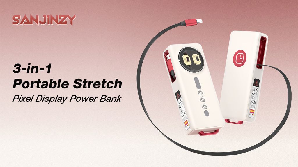 Kickstarter - SANJINZY 3-in-1 Pixel Portable Power Bank with Stretch Cable